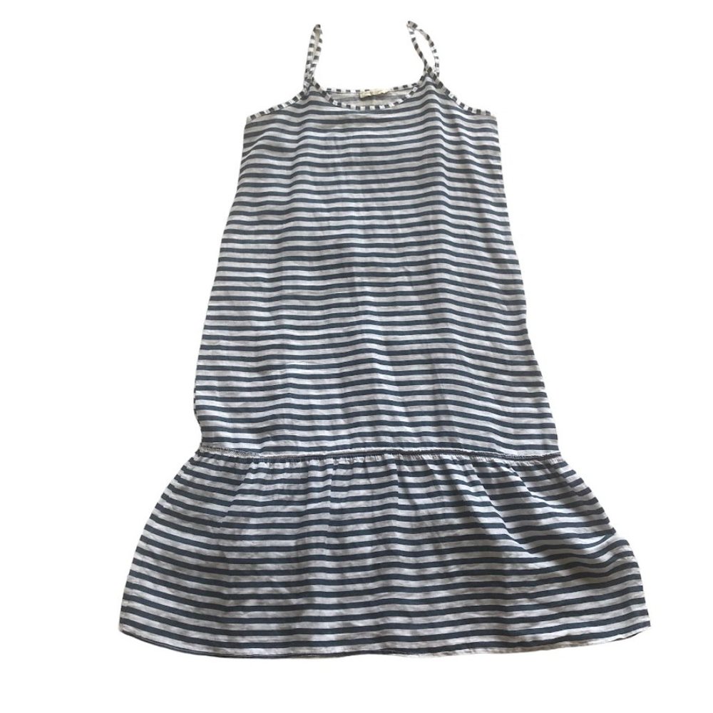 Francesca Bettini Navy Blue White Striped Linen Midi Dress Size L Made in‎ Italy